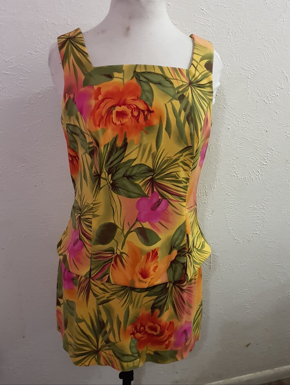 dressbarn Yellow Floral Sheath Dress with Green Accents